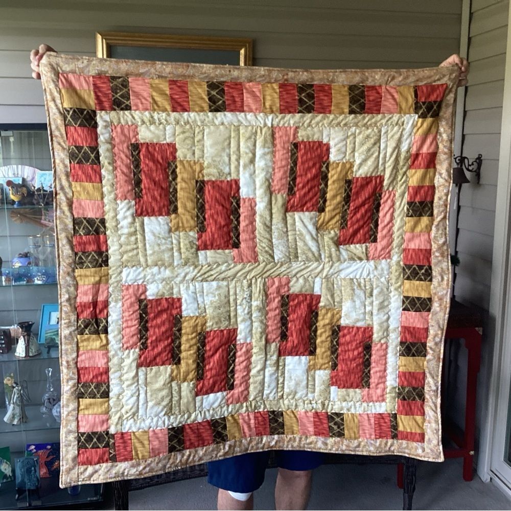 NWT. Hand Crafted Quilt in Pumpkin, Apricot, Browns and Golds